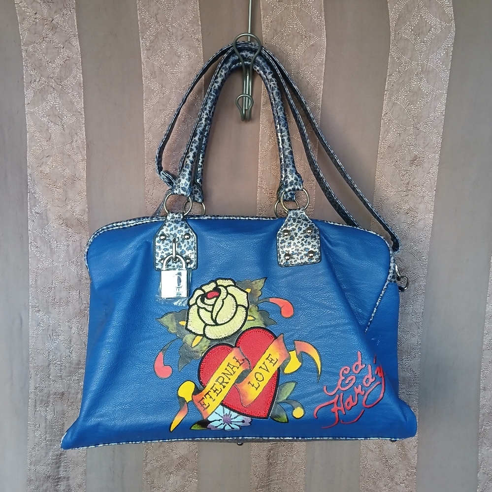 💎 Ed Hardy Women's Large Bag Y2K Retro Duffle Bag